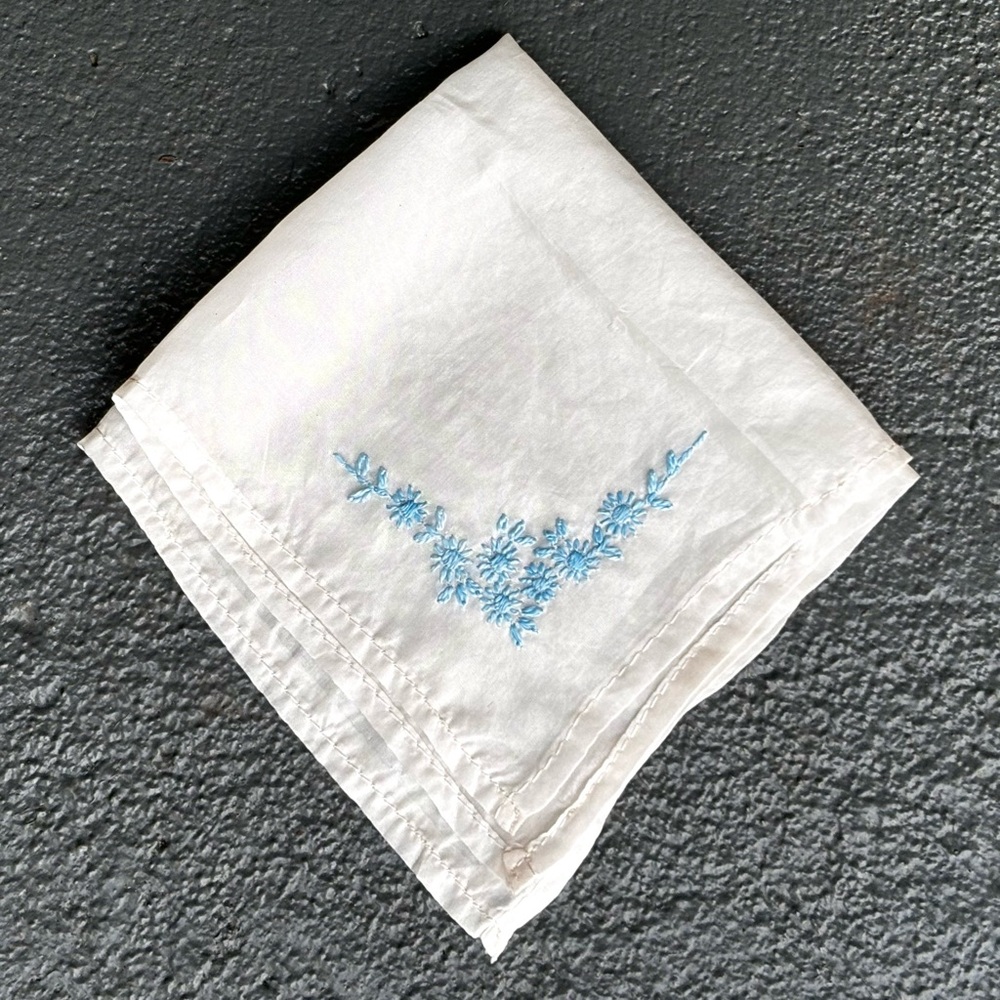 Retro MCM Hand Stitched Embroidery Silk Pocket Square Handkerchief Hankie